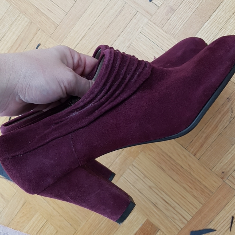 Purple suede booty shoes